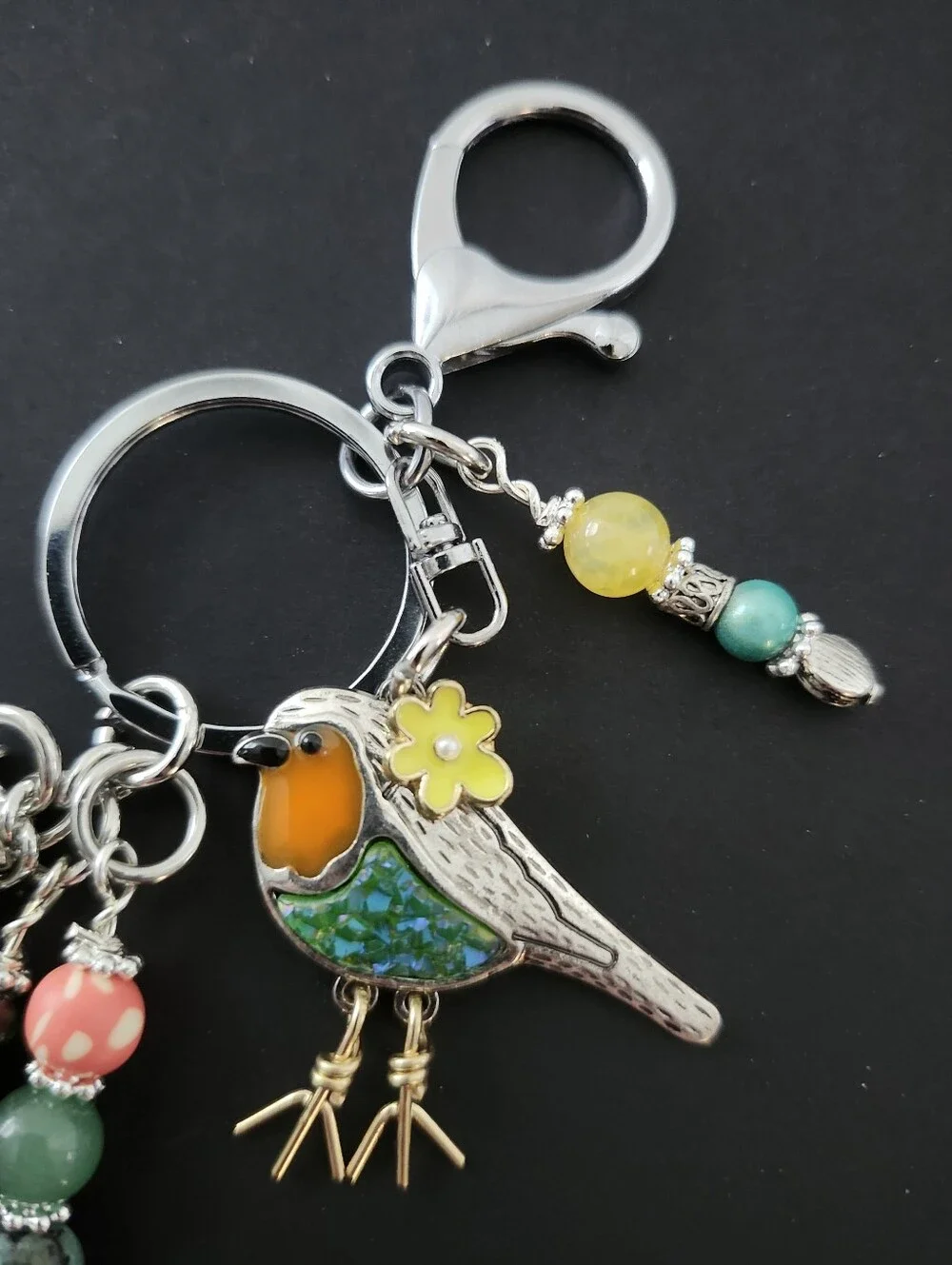 Springtime Bird Purse Charm or Keychain Agate Jasper Aventurine Handcrafted